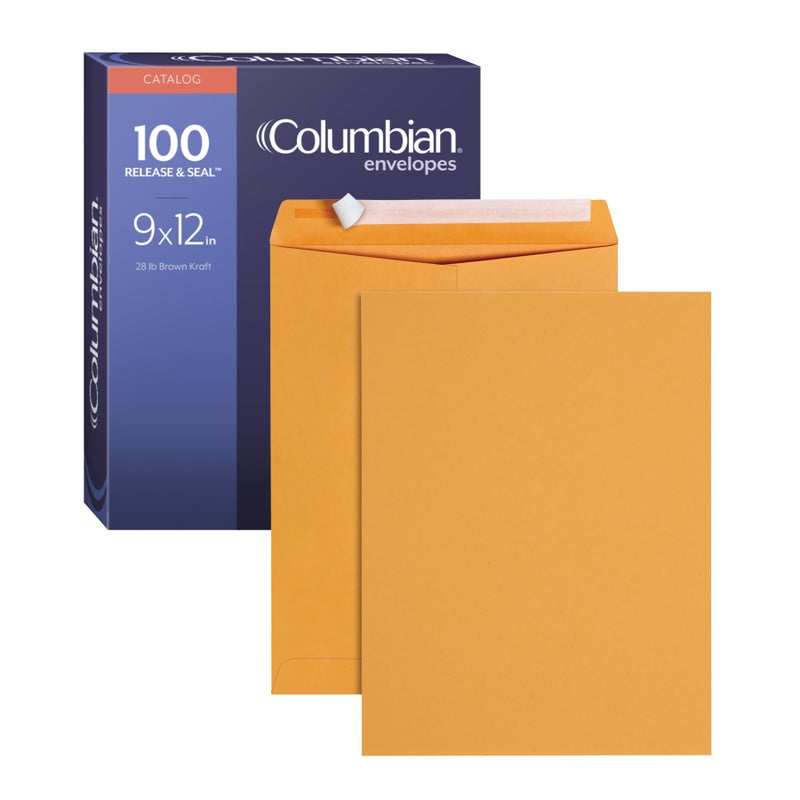 Columbian 9 x 12 Catalog Envelopes with Self Seal Closure  28 lb Brown Kraft  for Mailing Flat Letter Size Documents or Photos  100 Per Box (COLO341) - Image 1